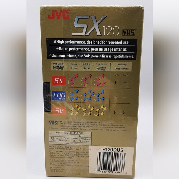 Lot of 5 JVC SX 6 Hours Blank T-120 DU VHS Video Cassette Tape New Sealed Lot - Picture 3 of 7